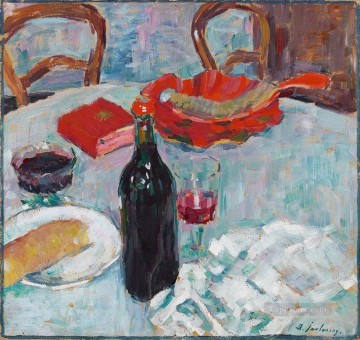 stilleben mit weinflasche 1904 Alexej von Jawlensky bodegón impresionista Pinturas al óleo